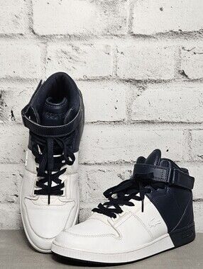 Lacoste Tramline Mid High Top Sneakers White Navy Mens 10.5